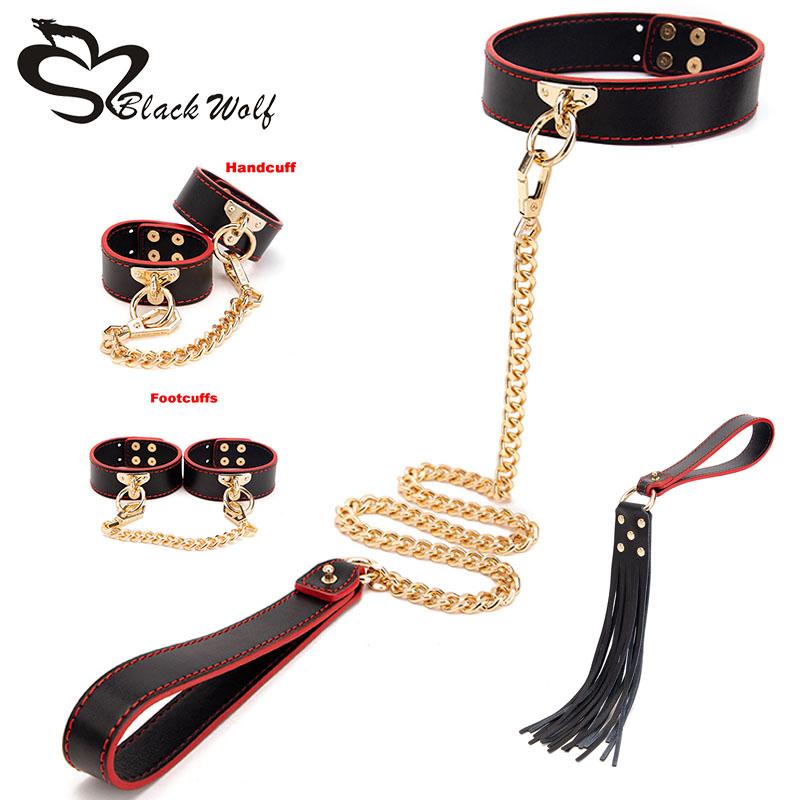 4pcs BDSM Kits Genuine Leather Erotic Sex Toys For Adult Game Bondage Set Handcuffs Whip Collar Women Sex