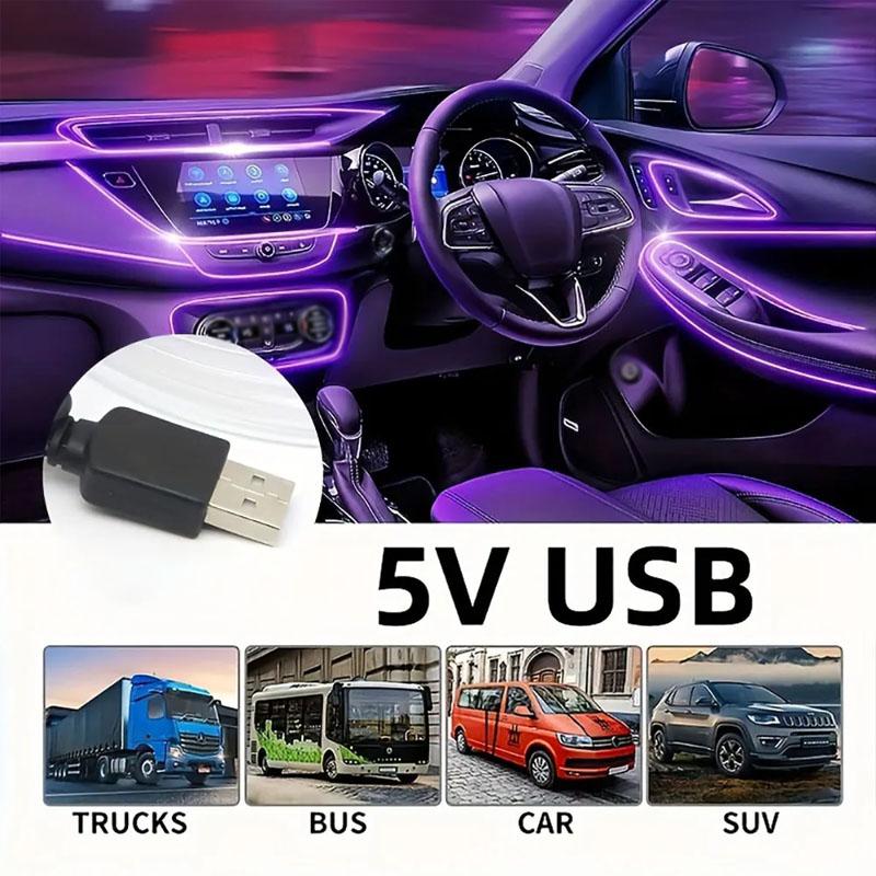 5M Car Interior LED Strip Lights Remote USB Control Car Neon Lights Multicolor Car Decoration Light Strip RGB Atmosphere Light