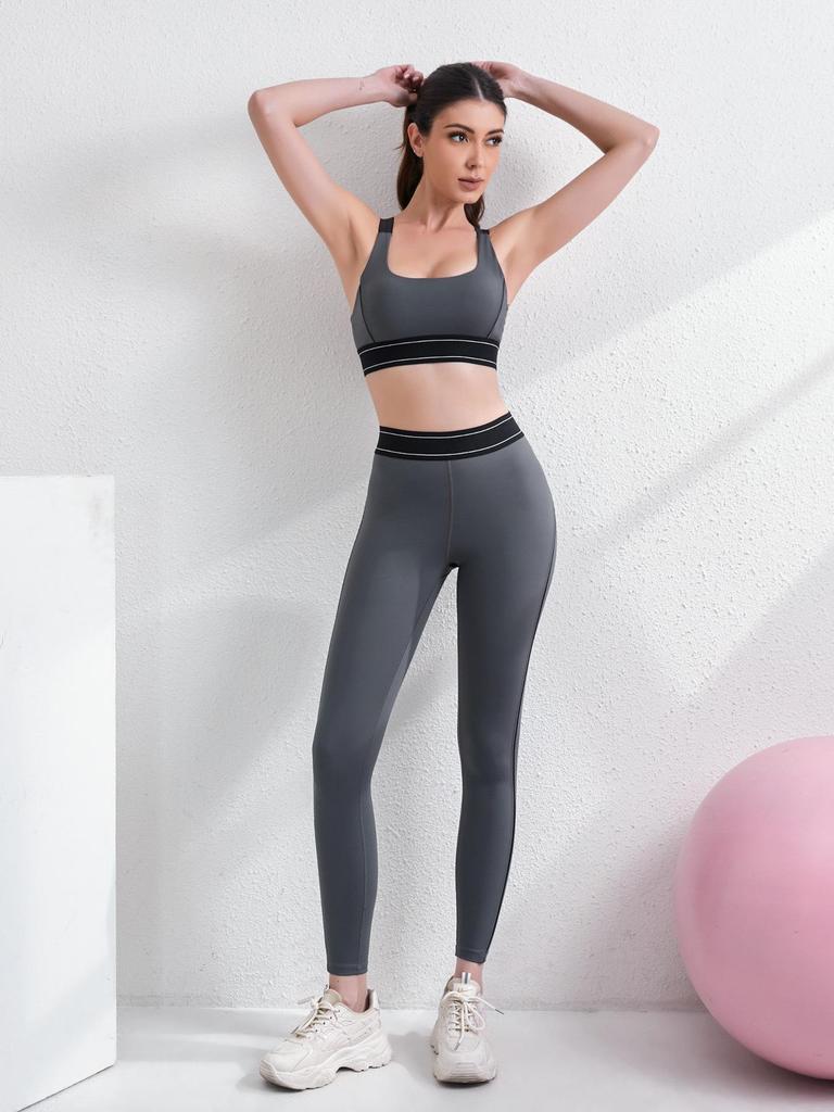 2025 Spring/Summer Women's Color Block Butt-Lifting Yoga Pants & High Elastic Breathable Sports Vest