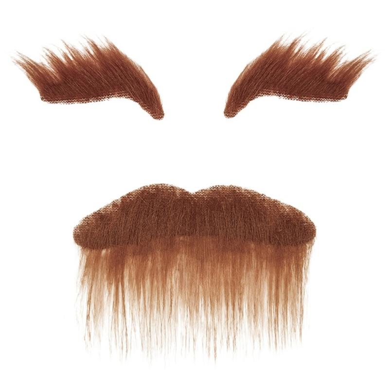 Set med falsk mustasch och ögonbryn, Självhäftigt falskt skägg, Nyheter Realistiskt ansiktshår för Cosplay-kostym Halloweenfest