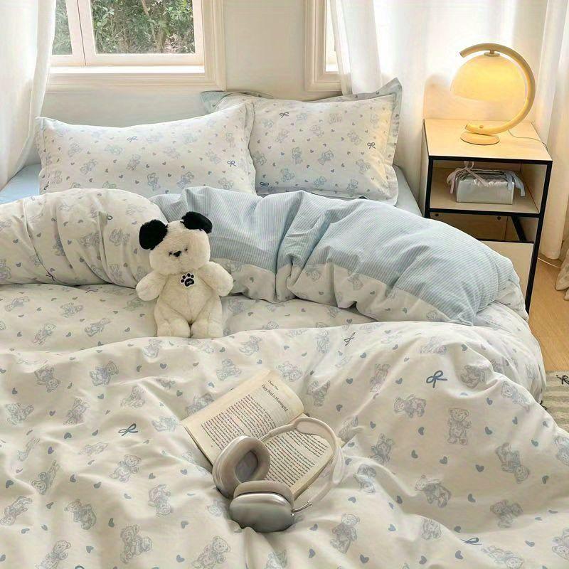 Ins Duvet Cover Set Floral Single Double Queen Size Flat Sheet Pillowcase No Filler Home Decor Girl Soft Bedding Set