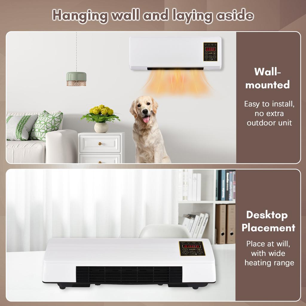 Heater and Fan Combo Wall Mounted Desktop 2in1 Electric Heater Fan for Household Bedroom Heating and Nature Wind