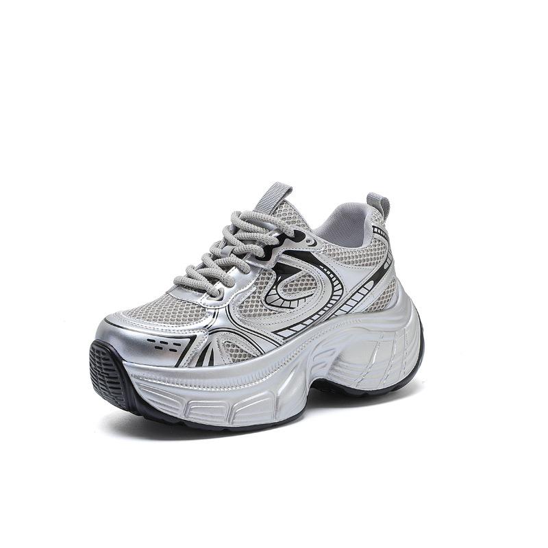 Mesh heightening women's shoes Daddy 2025 new spring and autumn thick-soled breathable popular versatile casual sports shoes high value