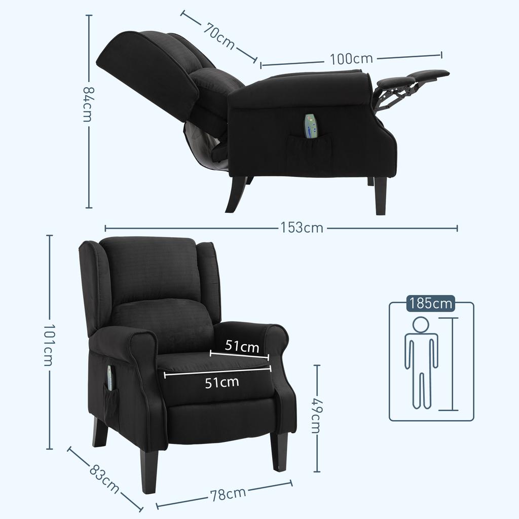 Reclining Massage Armchair With Remote Control 78x83x101cm Black