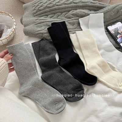 Atmungsaktive, lange Baumwollsocken für Frühling, Herbst und Winter, dunkelgraue, wadenlange Socken, Florsocken für Damen