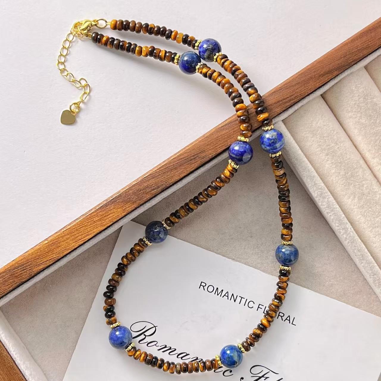 

Vintage Maillard Natural Tiger S Eye Lazuli Design Sense Clavicle Chain Necklace