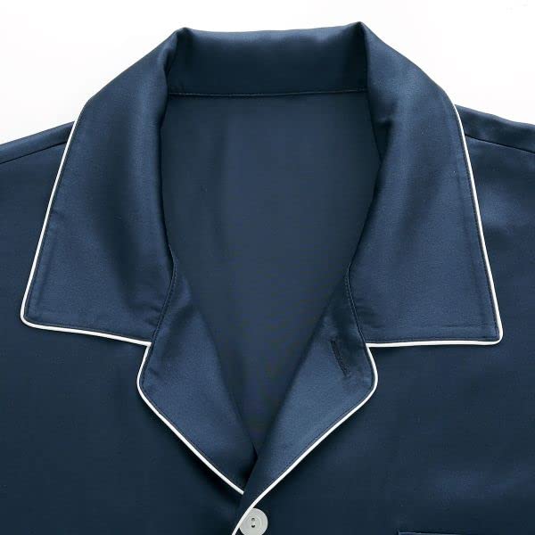 Wacoal Silk Satin Shirt Silk Men's Pajamas, 100% (Navy, Large)