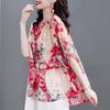 Encrypted Floral Chiffon Shirt for Women In Summer New T-shirt for Noble Ladies Loose Shirt Thin Short-sleeved Top