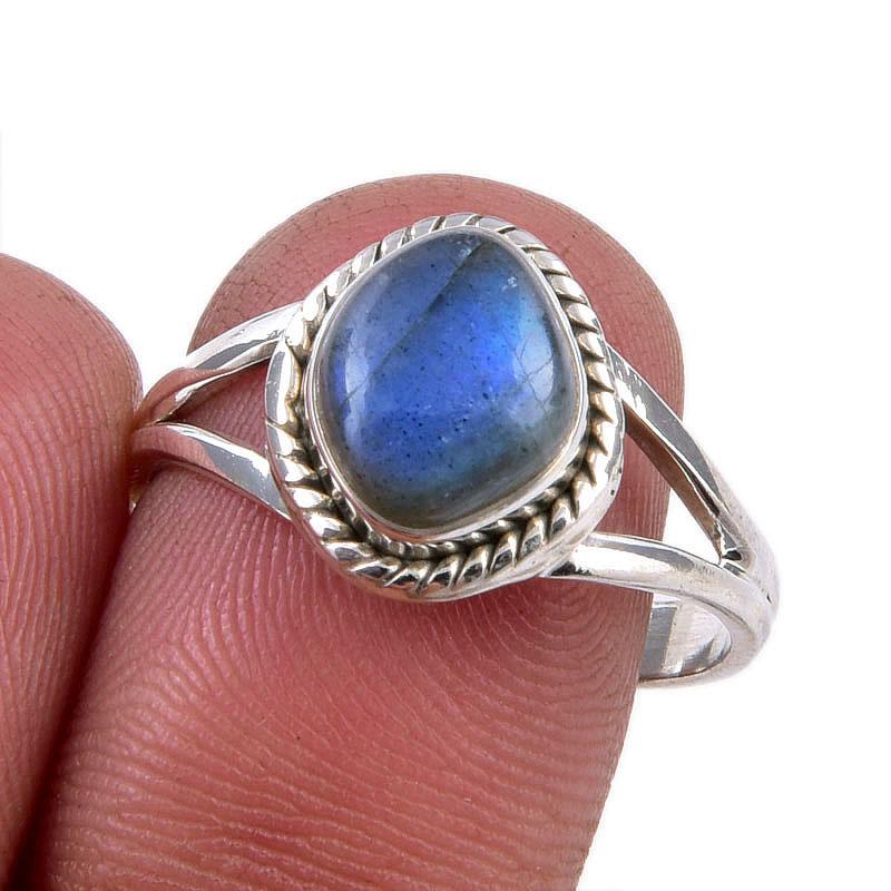 

Natural Labradorite Gemstone 925 Solid Sterling Silver Jewelry Ring S.8.5 Z0M15