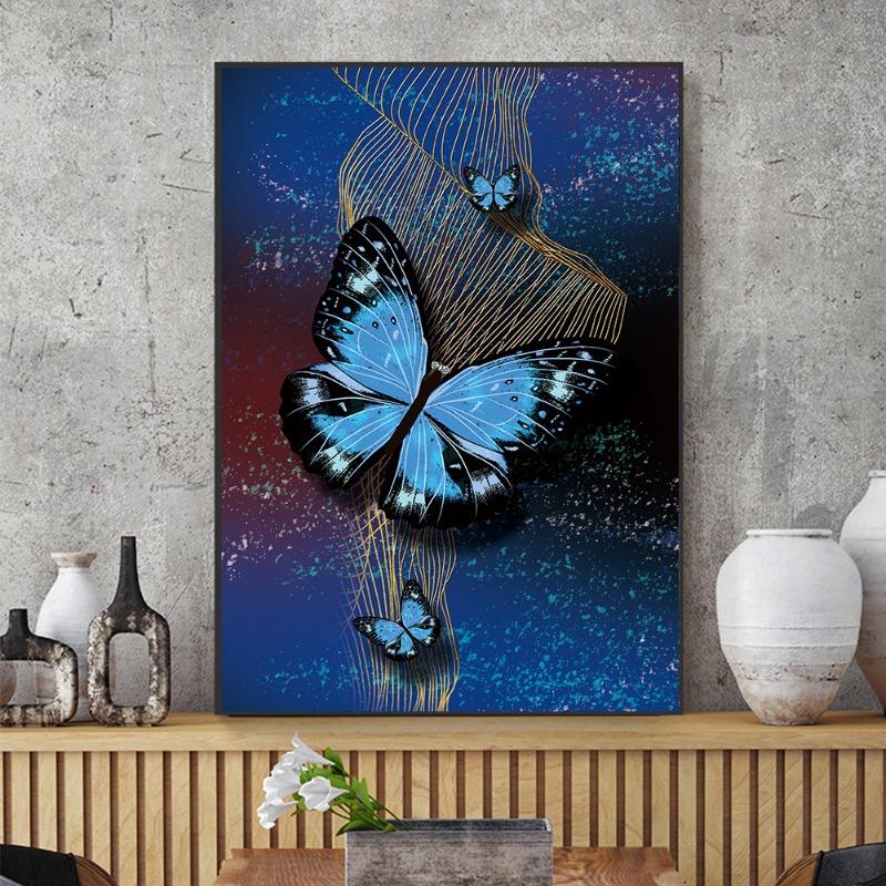 

Скандинавские животные-бабочки, современная настенная живопись, холст, постер с бабочкой, декоративная живопись для гостиной, украшение для дома 20x30cm No Frame bleu де франс