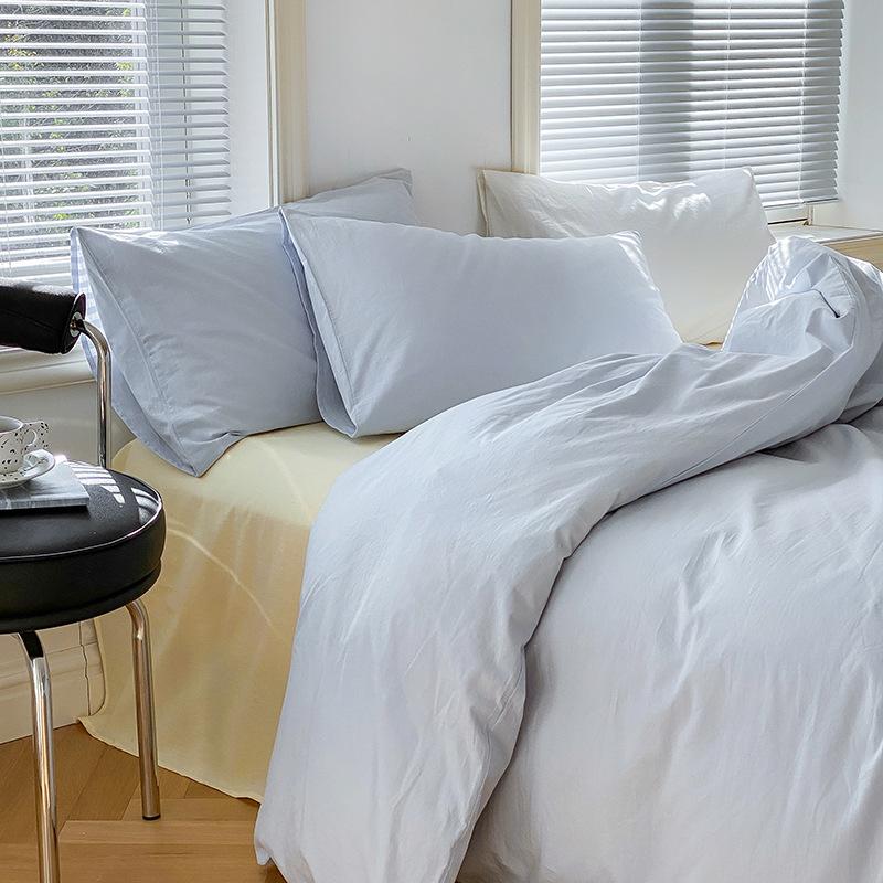 Set de patru piese din bumbac pur din bumbac spălat din două piese, în stil nordic, de culoare uni