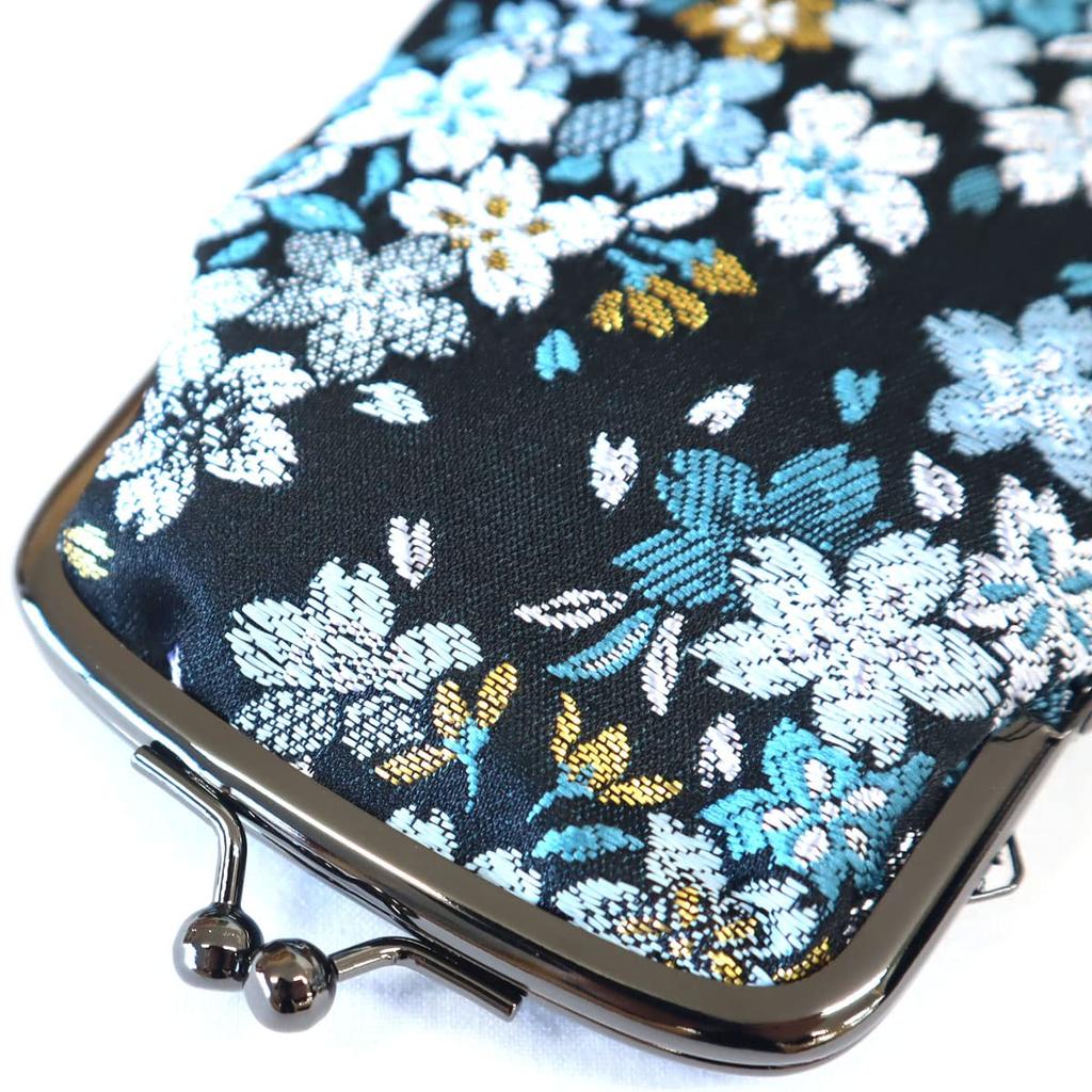 COCOLUCK Pouch Japanese Pattern Gold Brocade Nishijin Woven Wallet Accessory Case Case Pouch Made In Japan Cherry Blossom (night Blue)
