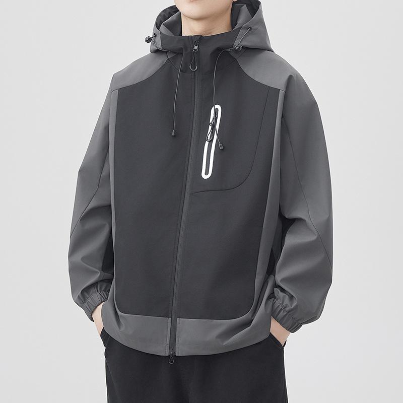 Hooded Color-blocked Jacket Men's Zipper Decoration Spring Clothes New Men's Slim Youth Outdoor Casual Jacket Jacket