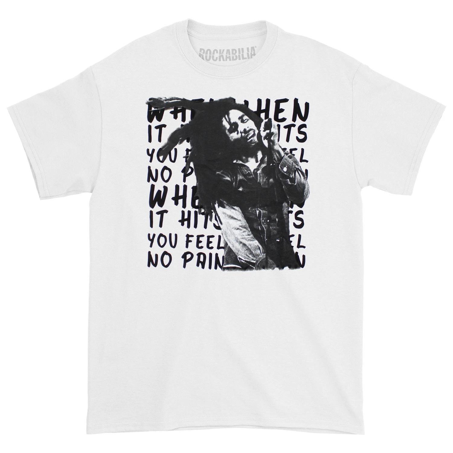 Men s Bob Marley When It Hits You Feel No Pain T-shirt Small White S