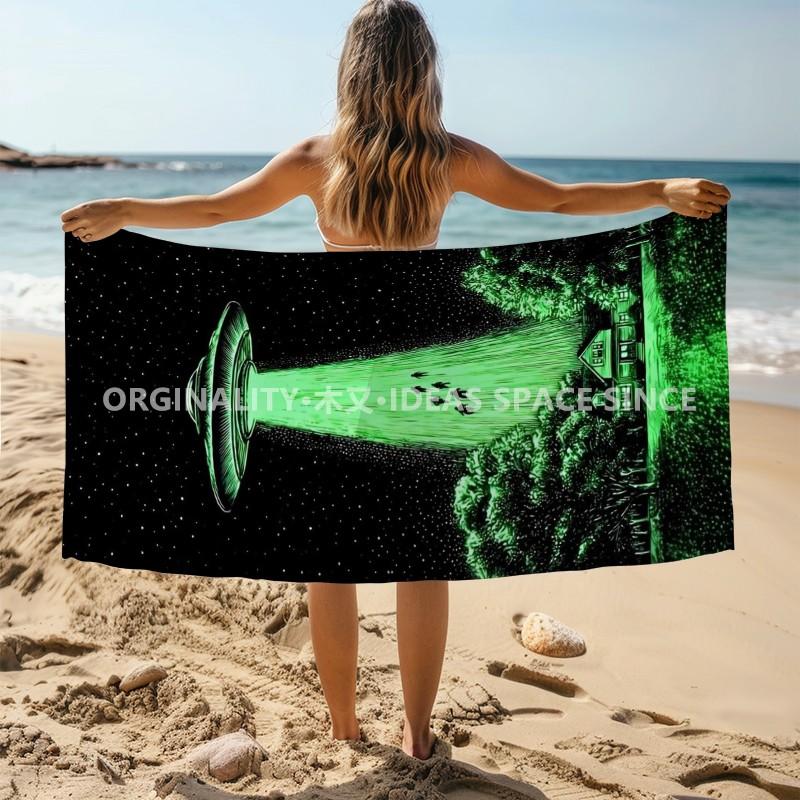 Alien UFO Abduction Beach Towel Patterned Sunscreen And Windproof Suitable For Swimming Pool Camping Travel