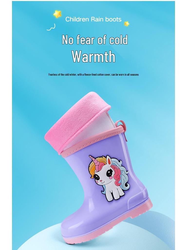 Children's Waterproof Unicorn & Dinosaur Rain Boots with Non-Slip Sole, Fleece-Lined for Boys & Girls