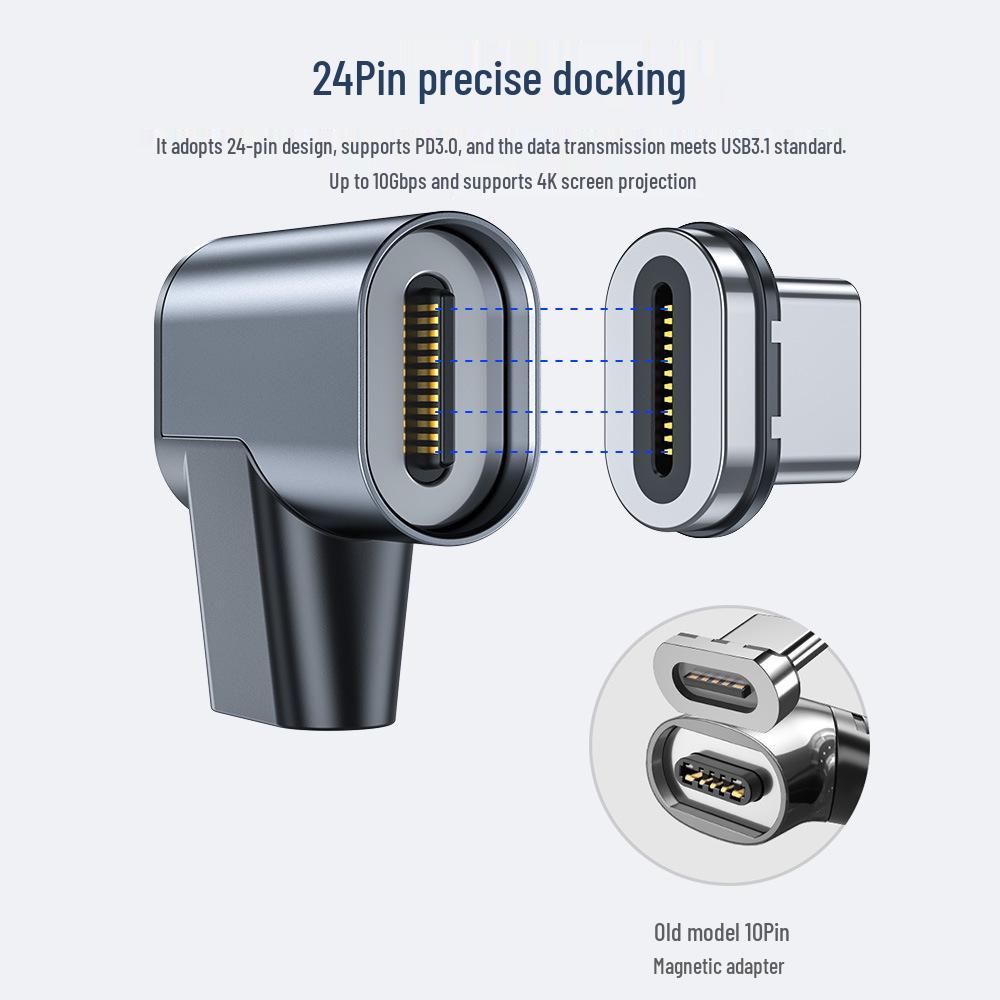 100W Mini Type-C Magnetic Adapter, Fast Charging & Data Transfer, Dual Side Plug 24-Pin Type-C Adapter