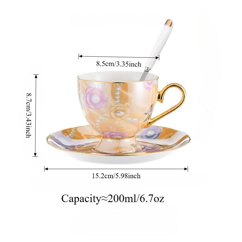 European Style Pearl Textured Ceramic Coffee Cup Office Light Luxury Mug Golden Edged Afternoon Tea Cups Household Drinkware