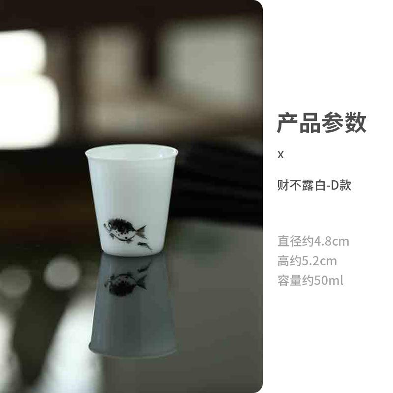 50ml Hand-painted Fish Play Teacup Dehua White Ice Seed Jade Porcelain Smell Cup Master Cup Meditation Cup Mugs Kung Fu Teaset