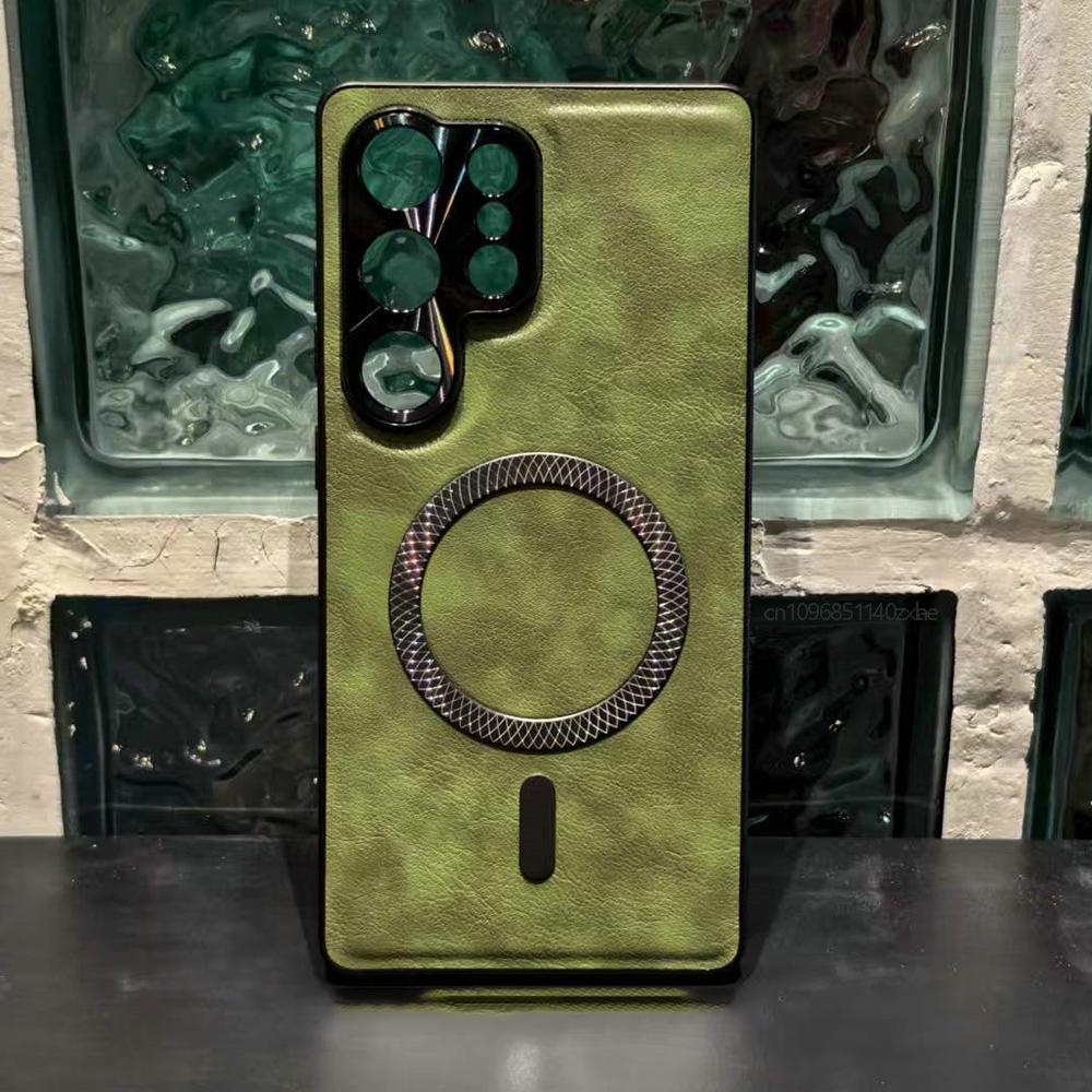 

Ретро чехол-магнит из кожи Crazy Horse для Samsung Galaxy S25 S24 S23 S22 S21 Ultra для MagSafe Простая текстура кожи Чехол Galaxy S21 FE 5G зелёный