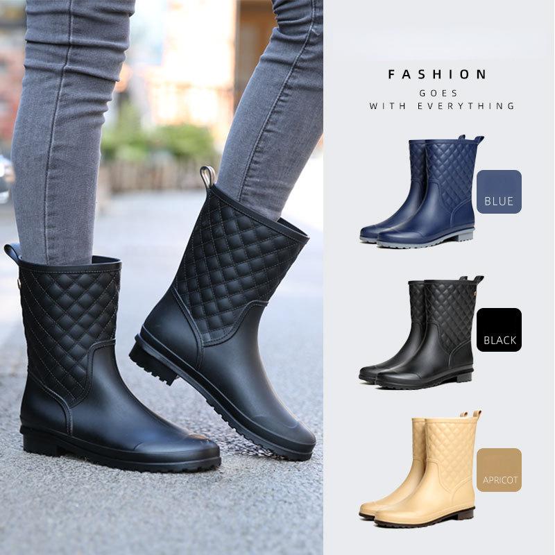 2025 New Women Rain Boots Fashion Non-Slip Women Boots Plaid Casual Rubber Shoes Comfor Wear-resistant Women's Waterproof Shoes