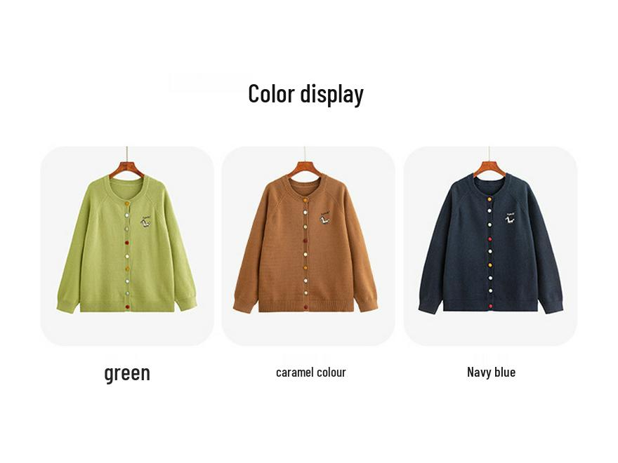 Plus Size Women's Embroidered Round Neck Long Sleeve Velvet Knit Cardigan 2025 Winter Collection