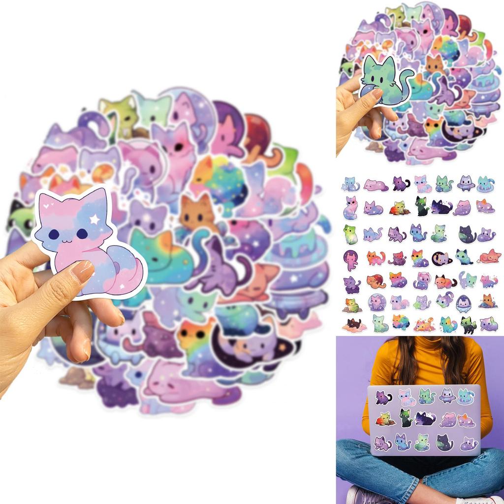 Colorful Starry Sky Cat Graffiti Stickers Decor For Guitar Notebook Luggage Diy Waterproof Decals Wholesale