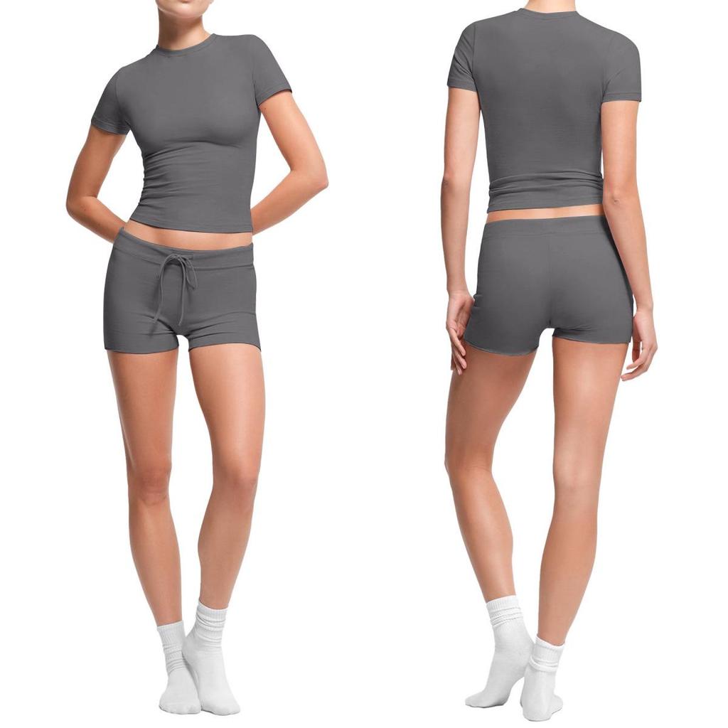 New European & American Women's Slim Fit Round Neck Short-Sleeve T-shirt Set