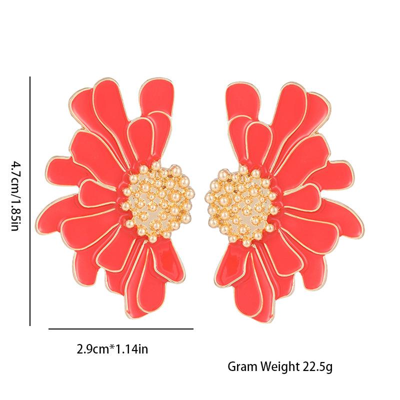 Retro Alloy Floral Stud Earrings Temperament Texture Painting Oil Flower Earrings Women