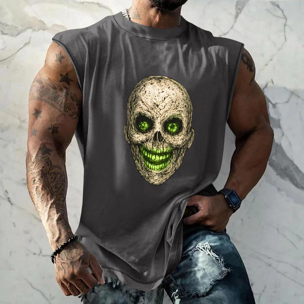 Men's Loose Fit Sleeveless Tank Top Casual Sports Muscle Shirt Halloween Print Comfortable Breathable Lightweight Summer Wear