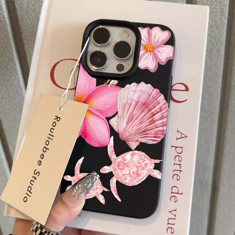 

Coastal Floral Seashell Turtle Pattern Design Protective Cover for iPhone 17 16 15 14 13 12 11 16E Series Pro Max Plus iphone 13 ProMax