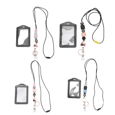 Silicone Retractable Beaded Lanyard with Transparent ID Holder Multi Purpose Badge Holder for Studen