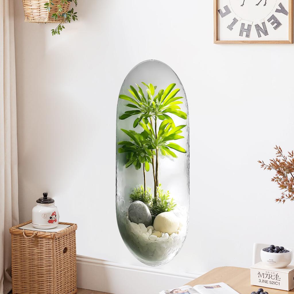 3D Plant Potted Plants, Living Room Background Decoration, Self-adhesive Wall Stickers