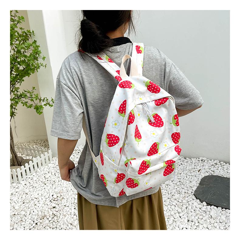 Schoolbag1011 New Strawberry Pattern School Bag Female Korean Version Small Fresh Girl Heart Large Capacity Casual Backpack