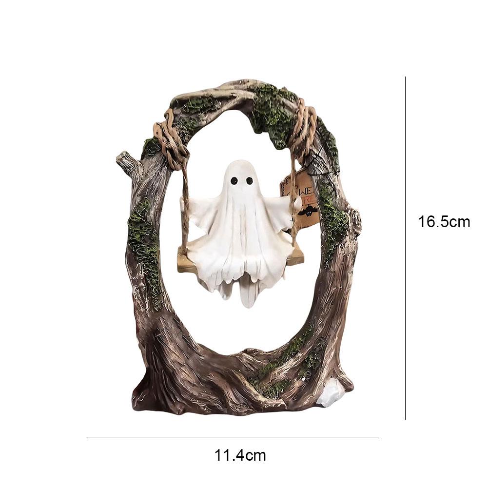 Halloween White Ghost Statue Funny Tree Hanging Ghost Swing Sculptures Halloween Home Decorations Desk Ornaments for Party
