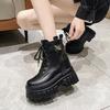 10CM Soft Leather Ankle Mid Calf Boots Winter Autumn High Platform Wedge British Booties Woman Ladies Chunky Motorcycle Boots