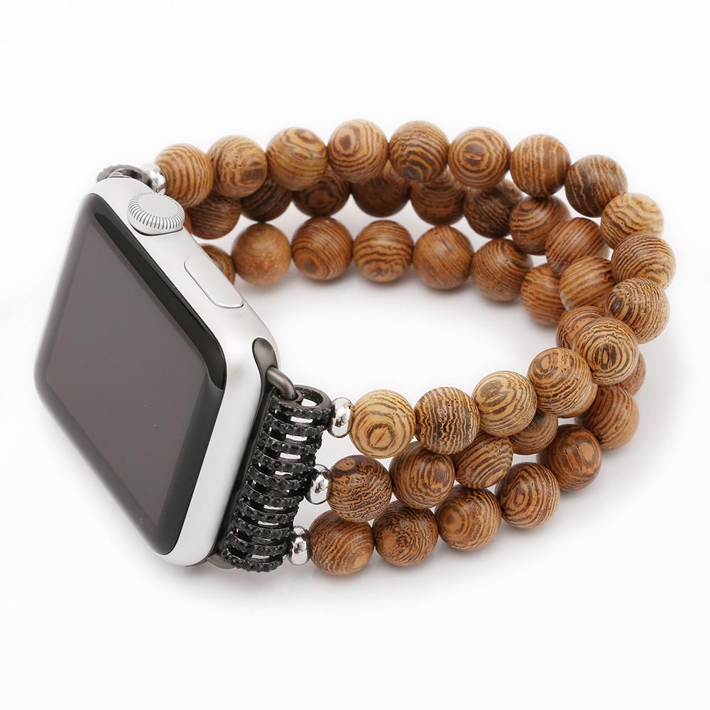 

Wood Beads 46mm Bracelet for Apple Watch Band Wristband Elastic Watchband for iWatch 10 Series 9 8 7/6/5/4 for Men Wrist Strap 45mm 46mm
