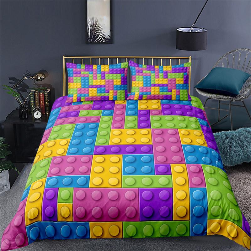 Colorful Toy Duvet Cover Funny Building Blocks Bedding Set With Pillowcases For Toddler Kids Teens Boys Girls Gift Bedroom Decor