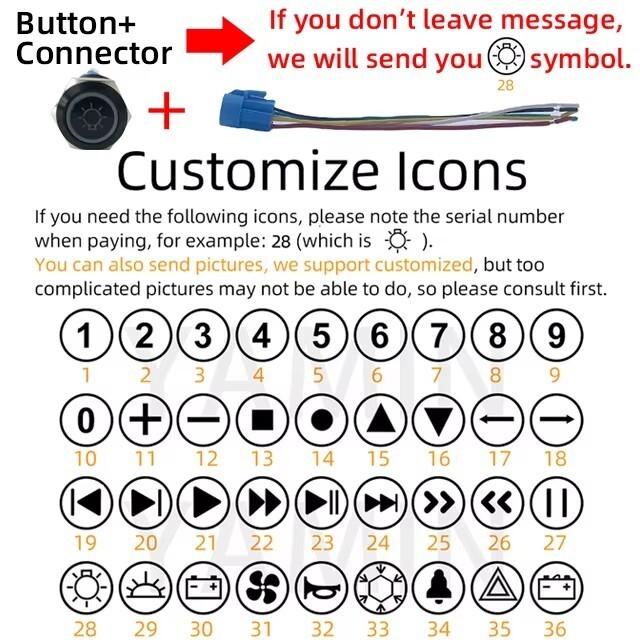 16/19/22mm Black Shell Metal Push Button Switch Customization 3-6V 12-24V 220V Reset/Latching Light Waterproof For Car RV Truck