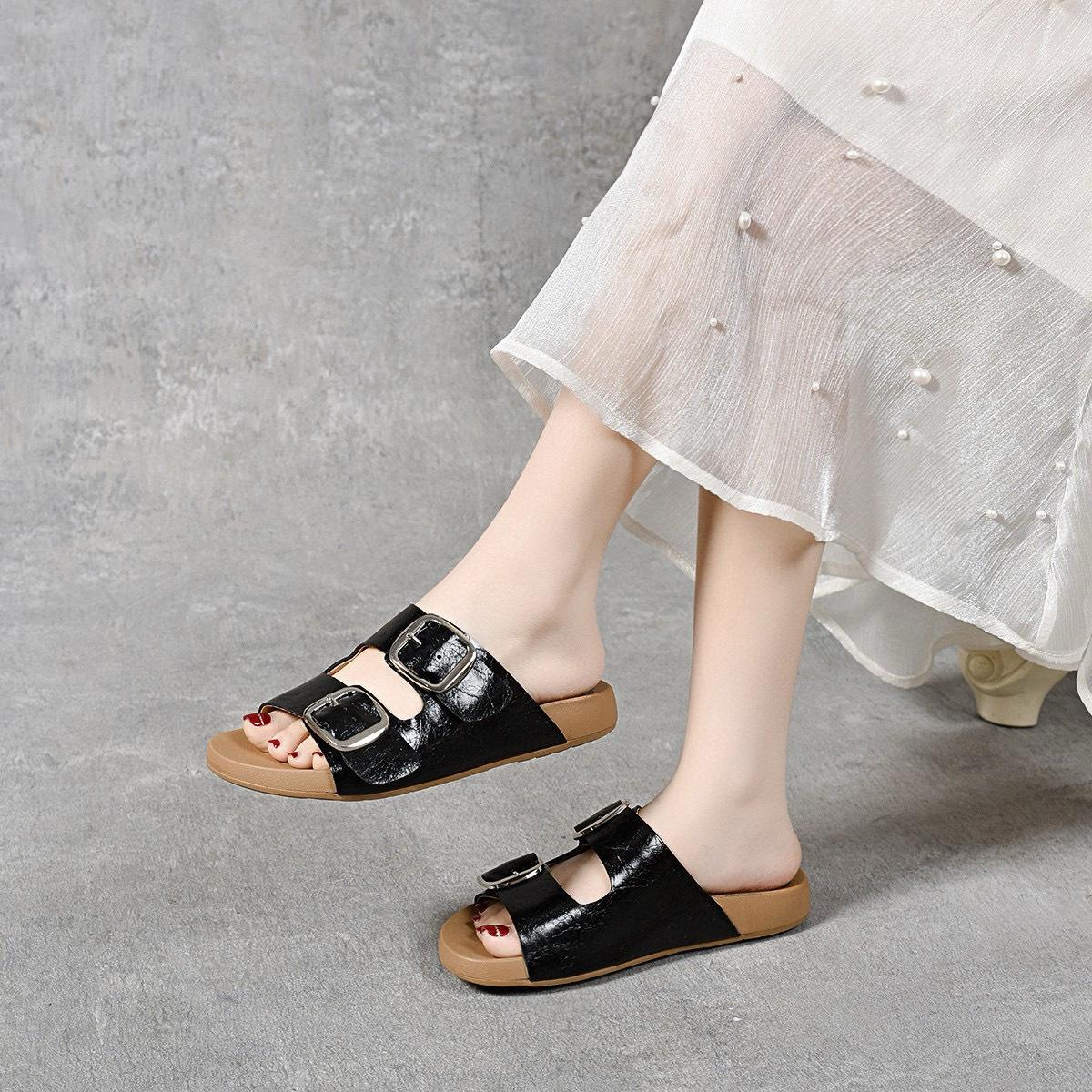 

Beach slippers women s summer new double-breasted Birkenstock sandals flat-bottomed open-toed holiday slippers 35