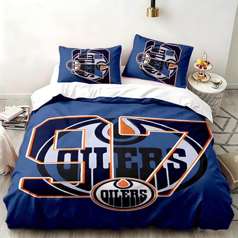 Edmonton Oilers 3pc Set Perfect for Bedroom Use Comfortable Bedding Set Includes a Duvet Cover and Two Pillowcases Ideal Birthday or Christmas Gift