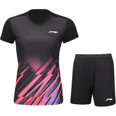 Casual Manga Curta Secagem Rápida Respirável Shorts Esportivos Roupa de Badminton Shorts Femininos Preto AATU032-1