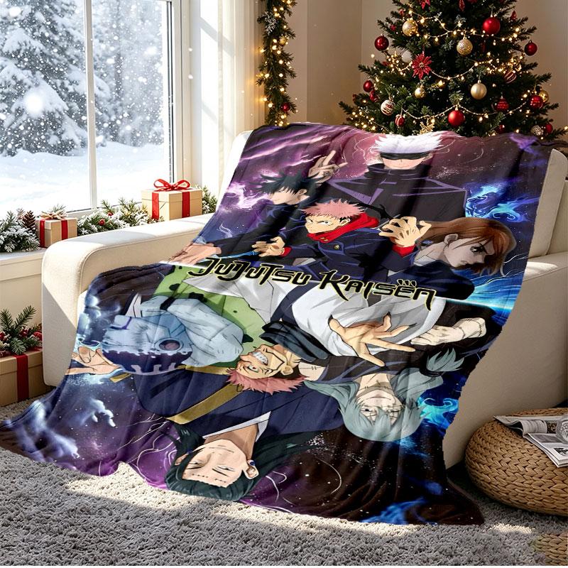 Jujutsu Kaisen Muster Decke für Heimdekoration, Bett, Sofa, Autoreise, Camping, Geeignet für alle Jahreszeiten, Geburtstags-Weihnachtsgeschenk