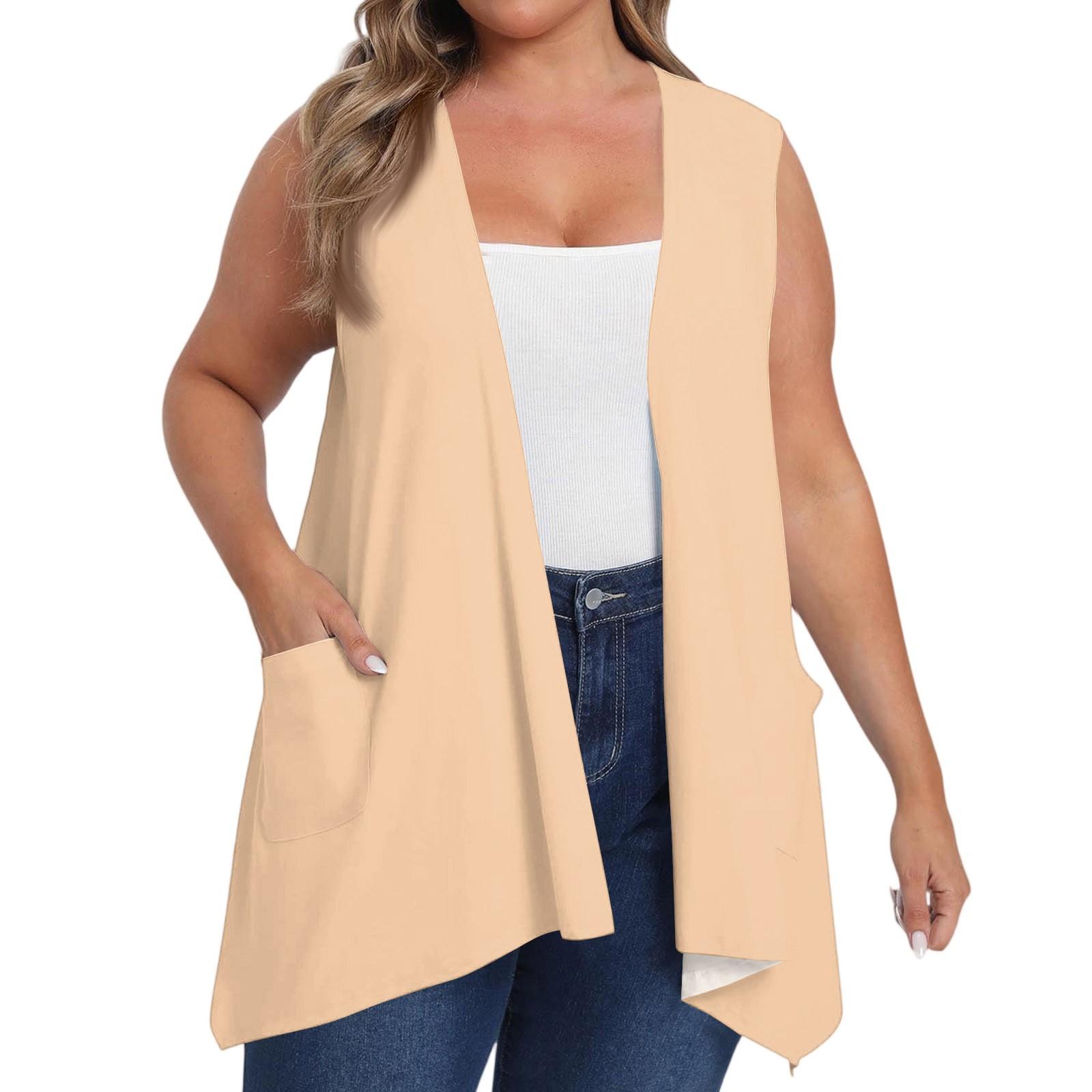 

Жіночий подовжений вільний повсякденний однотонний жилет без рукавів з кишенею, кардиган-піджак XXL помаранчевий