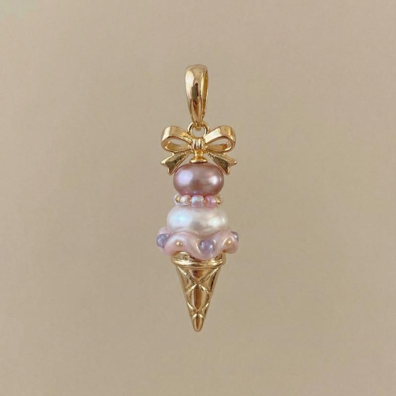 Ice Cream Necklace With Pearl Pendant For Casual Wear Perfect Gift For Teens