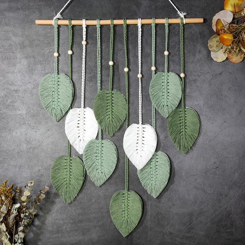 Vintage Handwoven Cotton Leaf Tapestry Artistic Wall Decoration Tree Leaf Handcrafts Wood Beads Tapestries for Home Room