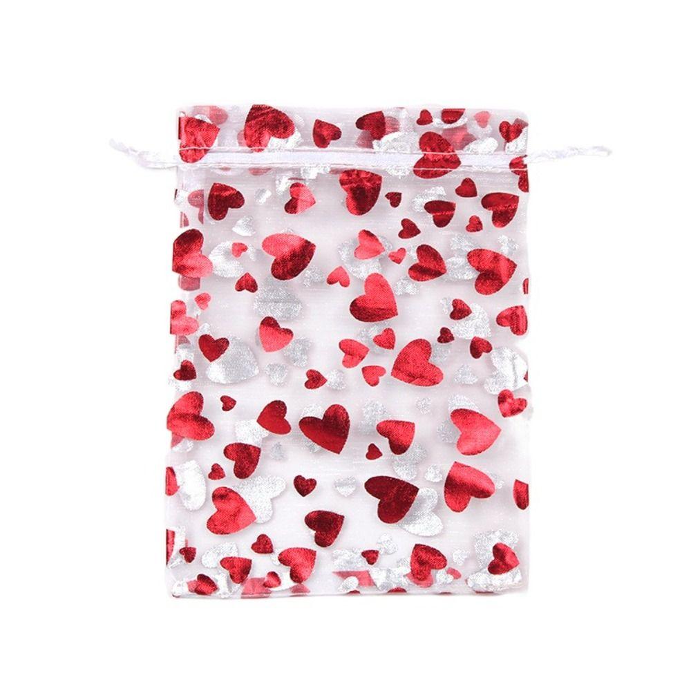 20pcs Love Heart Valentine's Day Gift Bag Drawstring Bronzing Gift Bag Mesh Candy Pouches  Wedding