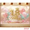 2D 18th Birthday Pink Gold Floral Party Wall Hanging Background Banner