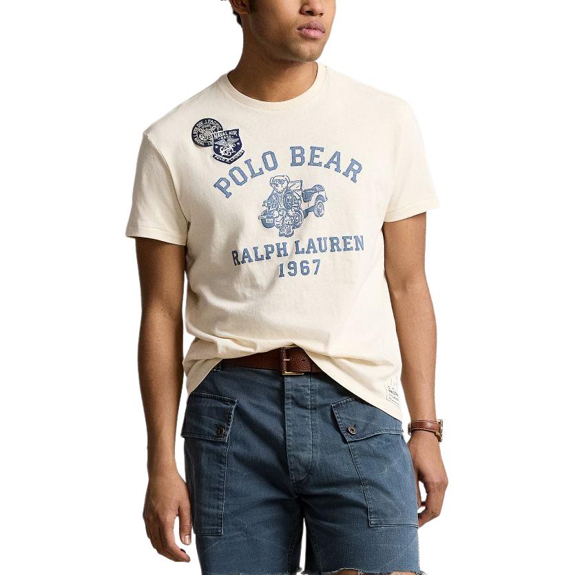 Polo Ralph Lauren Letter And Number Print Crew Neck Short Sleeve T-Shirt Men Tops Washed-White MNPOTSH1N822063-100