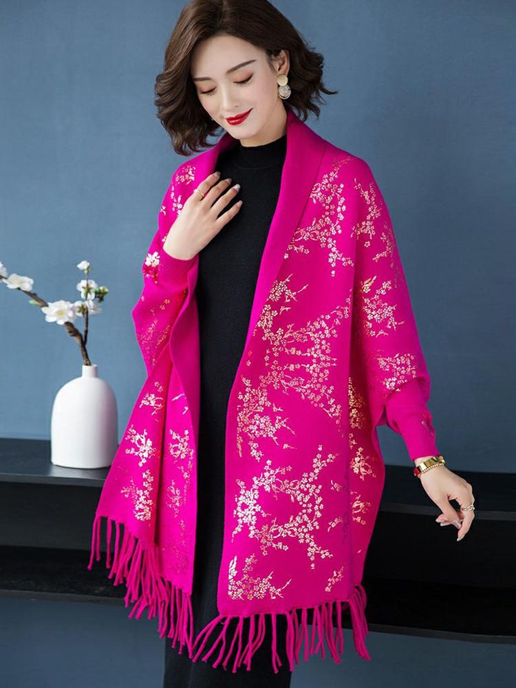 New Imitation Cashmere Knitted Elegant Women Scarf Winter Vintage Print Tassel Poncho Capa Para Mujer Pashmina Wrap Shawl Coat